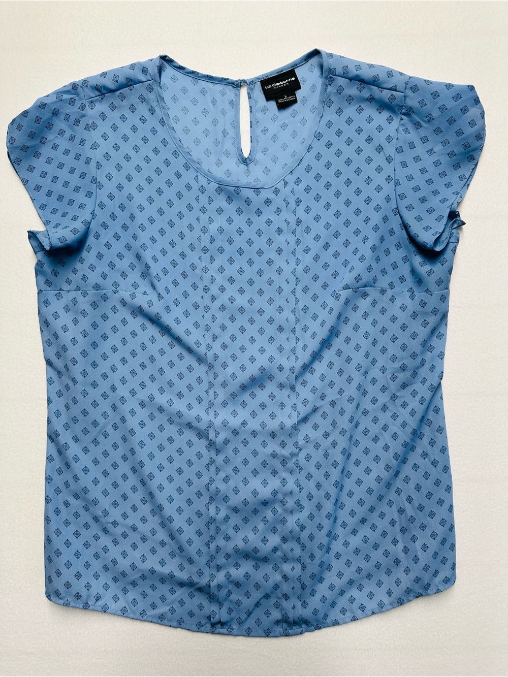 Club Monaco Blue Printed Cap-Sleeve Blouse